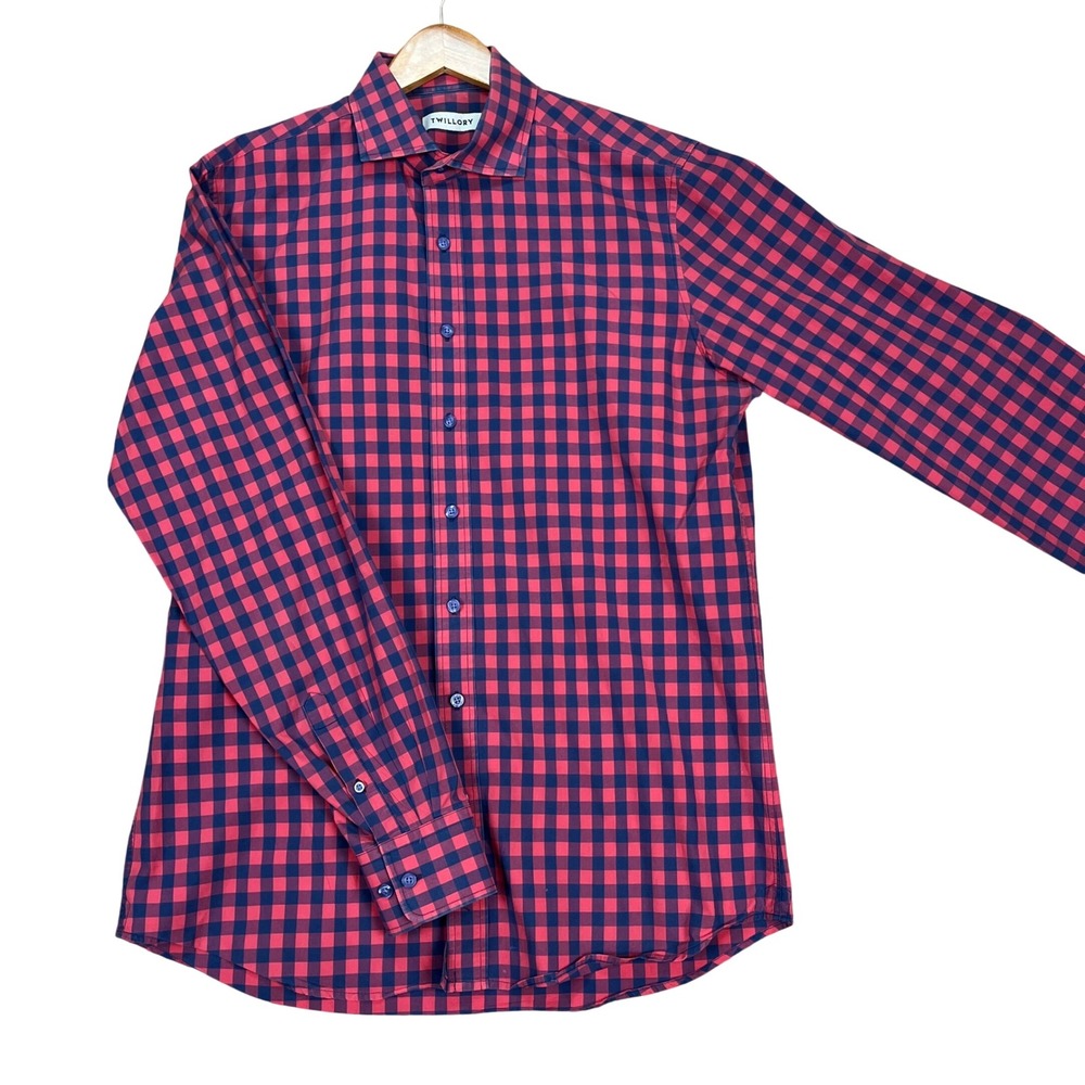 Twillory Button Down Shirt Mens Large Red Navy Gingham Check Long Sleeve Twill